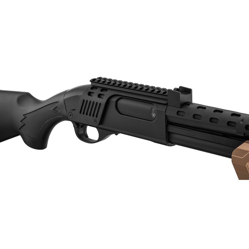 Réplique de fusil à pompe M870 Strike Industries noire et tan
