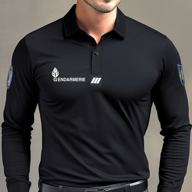 Polo noir manches longues Gendarmerie Cooldry® | Hexagone Défense