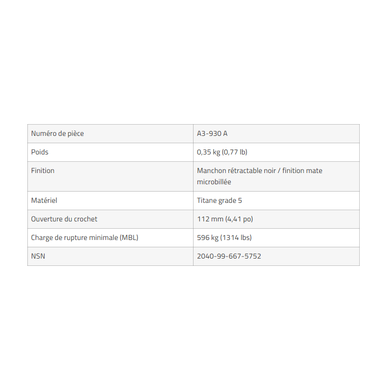 Crochet simple Olympia Triumph – Accessoire d’ancrage tactique | Hexagone Défense