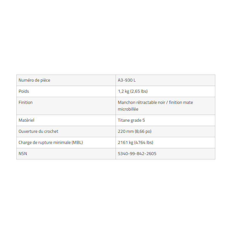 Crochet double 220 mm Olympia Triumph – Accessoire d’abordage tactique | Hexagone Défense