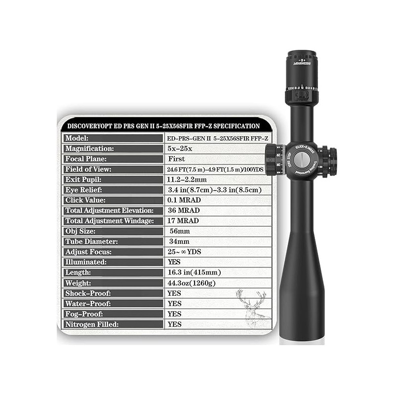 DISCOVERYOPT ED-PRS GEN II 5-25x56SFIR FFP-MRAD/ZERO STOP Diamètre : 34 mm