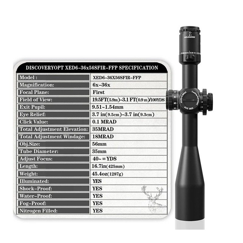 DISCOVERYOPT XED 6-36X56SFIR FFP-MRAD/ZERO STOP Diamètre : 35 mm
